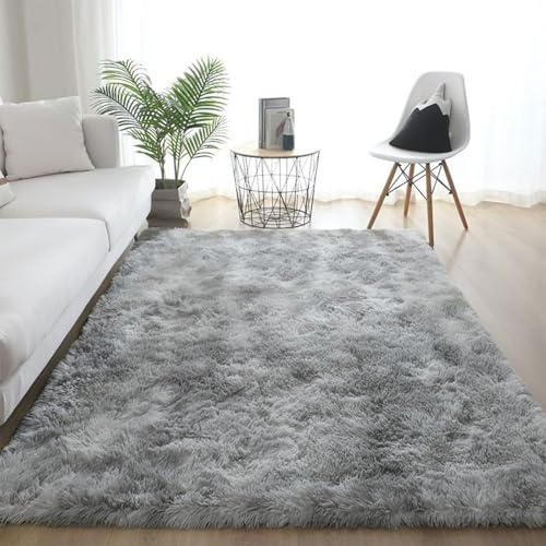 XUEDNGM Schlafzimmer Bettvorleger Teppich 170 x 210 cm Flauschig, Weich, Pflegeleicht, Anti-Rutsch, Waschbar Wohnzimmer Teppich Hochflor Teppiche Wohnzimmer für Wohnzimmer, Schlafzimmer, Hellgrau