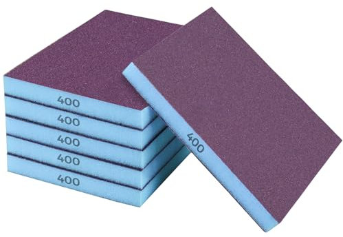 STEBRUAM 6 Spugne Abrasive Grana 400 per Legno e Metallo - Spugne per Levigatura Riutilizzabili - Ideali per Pareti, Mobili, Superfici in Legno e Metalliche