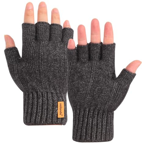 Warme gestrickte fingerlose Handschuhe für Damen, weiche Halbfinger-Handschuhe zum Laufen, Skifahren, Fahren, dunkelgrau, One size