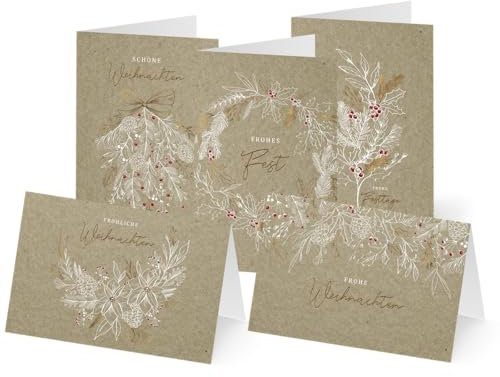 UNICEF Weihnachtskarten Set (10 St., 5 Motive) Zarte Winterzweige -Spendenkarten Veredelt Goldfolie Premium Klappkarten inkl. Briefumschlag -hochwertige Grußkarten made in Germany 17,5 x 11,7 cm