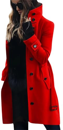 Tomwell Femme Manteau Jacket Bouton Revers Veste Chaud Trenchcoat Manches Longues Cardigan Blazer Manteau OL Vintage Couleur Unie Trench Coat Jacket