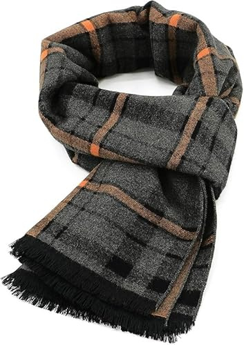Mens Winter Scarf, Soft Warm Plaid Scarf British Classic - Orange Stripe