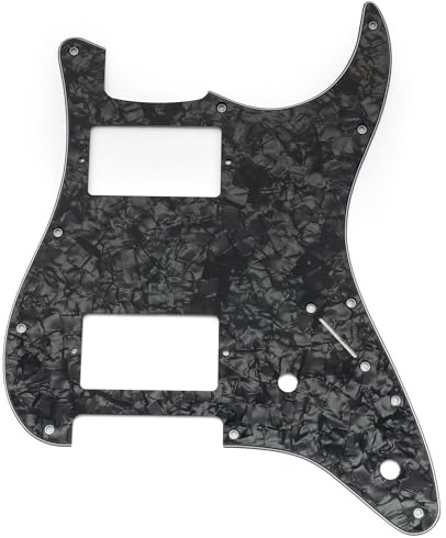 Musiclily Pro 11 Löcher ST HH Schlagbrett Pickguard 4-lagig Black Pearl | 2 Bedeckter Humbucker 2 Potis Aussparungen, für Fender Squier Strat Style E-Gitarre