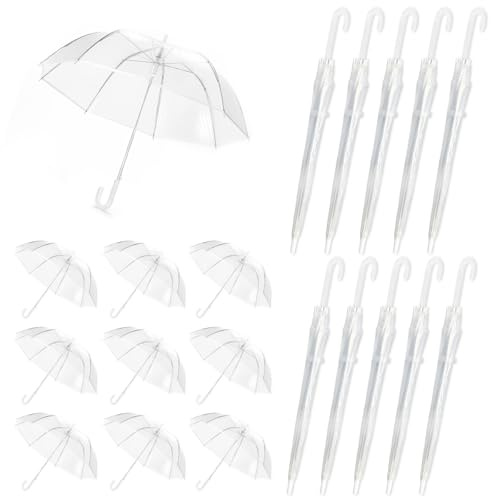 Leemeexaa 10 Pcs Clear Umbrellas Wedding bulk, Transparent Umbrellas, Windproof Large Clear Umbrella for Outdoor Events, Wedding Supplies