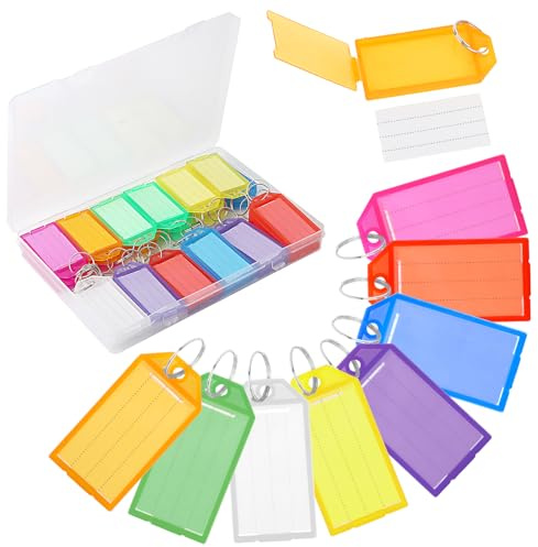 36 Pièces Porte Clés Porte Clef en Plastique de 5 cm，Étiquettes en Papier Vierge Lignées Couvercles Transparents，Pour Identificateur de Clé de Porte, Valise, Hôtel, Animal de Compagnie