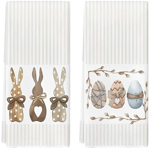 2er Set Geschirrtücher Ostern Mikrofaser (40x60 cm) – Saugfähige Küchentücher mit Hasen & Eier Motiv, Geschirrtuch Frühling, Schöne Osterdeko & Osterdekoration für die Küche, Zuhause, Saisonale
