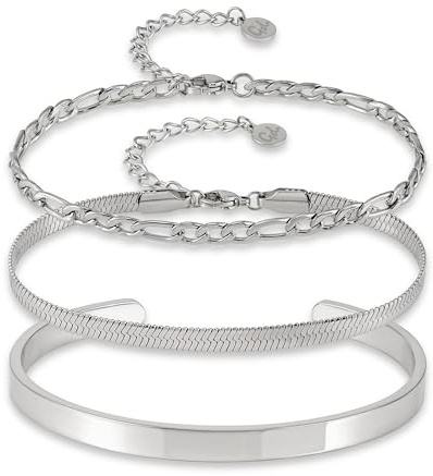 GD GOOD.designs Armband Set (3Stück) - Wasserfeste und größenverstellbare Armkettchen aus 316L Edelstahl | Schlangen Armband, Gliederarmband, Armreif in 18K Gold, Roségold oder Silber