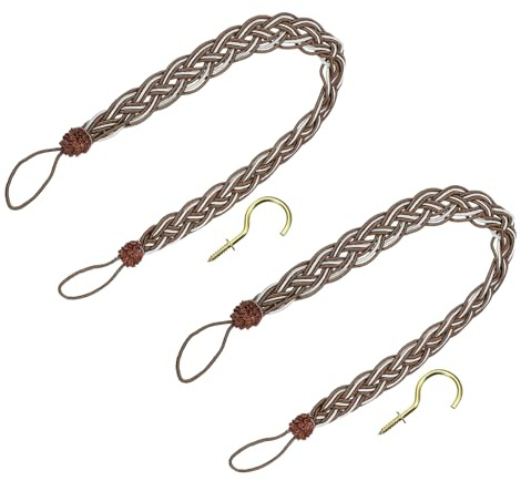uxcell 2Pcs Curtain Tiebacks, 58cm/23 Braided Drapery Holdback Holder Decorative Rope Tie Back, Dark Brown