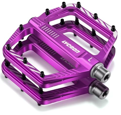 LYCAON Bike Cycling Pedals, CNC Machined Aluminum Alloy Durable Non-Slip Bicycle Pedal, CR-MO & Bearings Pedals for 9/16 Universal Cycling MTB BMX Mountain Road Bike Pedals (Purple)