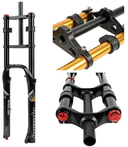 pykaaiiu MTB Federgabel 26 Zoll, Federgabel 26 Zoll 190MM 4.0 Reifen Fette Gabel 1-1/8 Luftgabel Zugstufen-Einstellung Scheibenbremse 9mm QR Fahrrad Vorderradgabel Für Schnee Strand E-Bike(Schwarz)