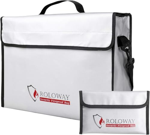 SEKAM Feuerfeste Dokumententasche & Geldtaschen, Große wasserdichte Tasche (38 x 30.5 x 12.7 cm), Feuerfester Ordner-Safe für Bargeld, Wertsachen & Reisepass with Silicone Coating & Zipper Closure