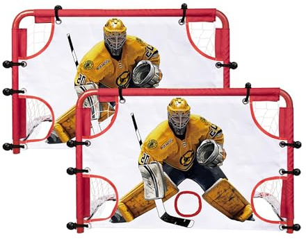 kasifei Mini Steel Hockey Net Set, 2 Pack 30 x 20 Heavy Duty Knee Hockey Net with Shooter Tutor for Kids