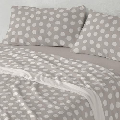 Burrito Blanco Juego de Sábanas Coralina Invierno Poliéster Cama 105 Greige | 3 Piezas: Bajera, Encimera y Funda Almohada | Sábanas Invierno Cálidas | Tacto Suave | Apto Lavadora