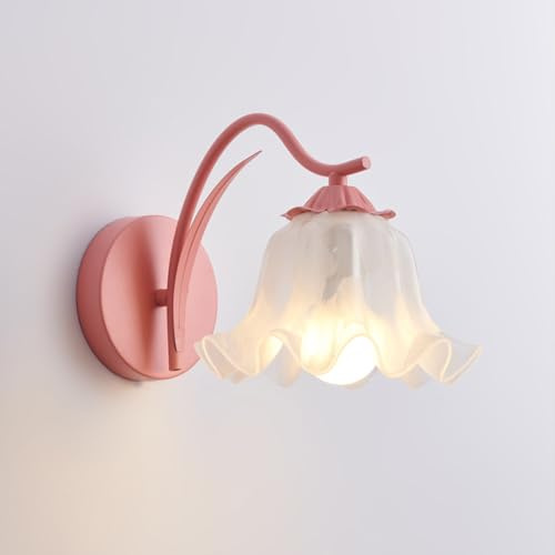 Mkichi Wandleuchte Innen Kreative Blumen Design Wandlampe Innen E27 Vintage Flurlampe Wand mit Acryl Lampenschirm,Moderne Wandleuchten für kinderzimmer Schlafzimmer Wohnzimmer (Rosa)
