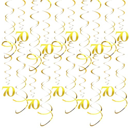 20 Stück Geburtstag Deko,Zahl 70 Geburtstagsdeko Spiralen Luftschlangen Gold,Deckenhänger DoppelSpiral Girlande für Partydeko,Jubiläum,70. Geburtstag Dekoration,Funkelnd Hängende Swirls Streams (70)