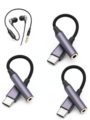 Hawpasy 3PCS Adaptador USB C a Jack 3.5mm con Chip DAC Integrado, Convertidor Audio Tipo c a Jack Compatible con Auriculares y Altavoces, Cable USB c 3.5 mm Audio Resistente de Aluminio y Nylon