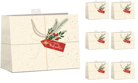 GreenLine Geschenktaschen Weihnachten Groß | Baumfrei aus Zuckerrohrpapier (150g/m²) & Nachhaltig | Verstärkter Rand & Stabiler Boden | Weihnachtstüten DIN A4 (26x32x12cm), 6er Set