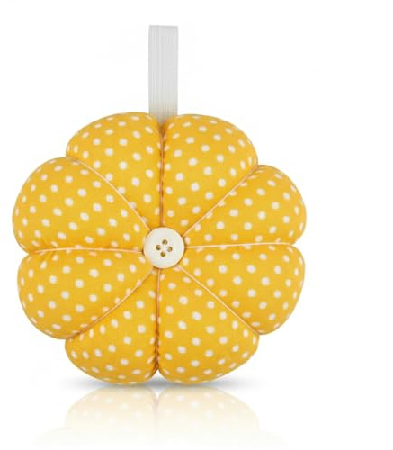 Hopzab Cuscino indossabile per spilli da polso, 1 porta aghi da cucito a forma di zucca con cinturino per artigianato fai da te, trapuntatura, cucito e accessori per cucito (giallo)