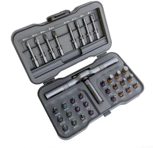Gdfnmogo 32-in-1 Magnetisches Ratschen-Schraubendreher-Set mit 24 kurzen und 8 langen Bits für die Reparatur zu Hause, abnehmbarer T-Griff mit eingebautem Magnetisierer, kompatibel mit 4 mm