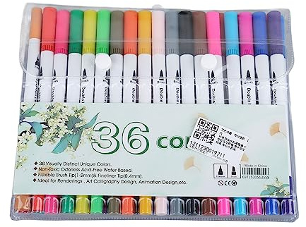 Haofy Marqueurs à Double Pointe 36 Couleurs, Pointes en Fibres à Base d'eau, Idéaux pour les Projets d'art Dessinés à la Main et de Design Professionnel