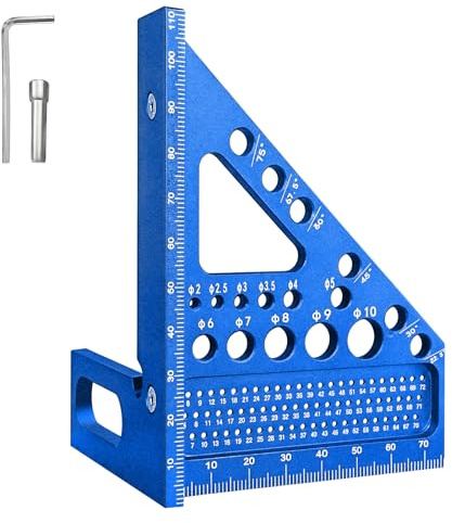 Jiaoshou Pan Escuadra de Inglete de Aleación de Aluminio | Escuadra de Carpintero 3D 22,5°-90°, Regla de Medición Multiángulo para Proyectos de Carpintería y Bricolaje (Azul)
