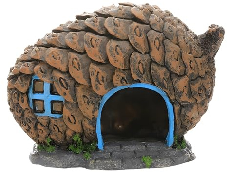 Harts tallkotte gömställe för reptiler, 15 x 10 cm, akvariedekoration, säker husdjursskyddsgrotta med blått fönster och realistisk struktur