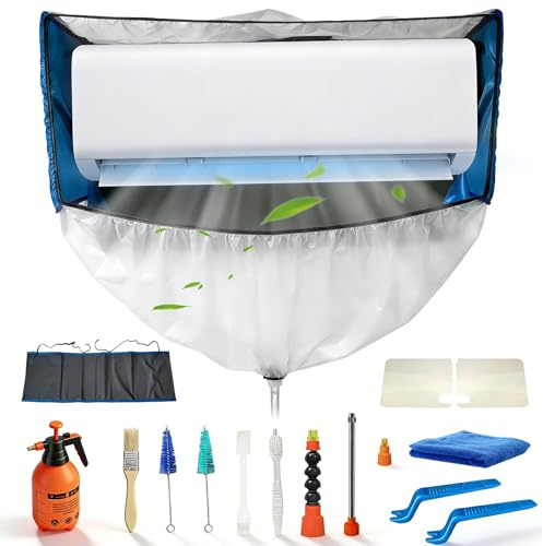 kikepilm kit limpieza aire acondicionado, kit de limpieza para aire acondicionado con bolsa y laterales reforzados (Azul y blanco transparente, Tipo A)