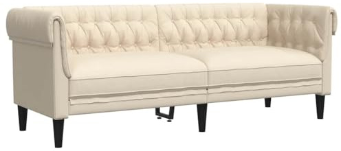 QJBSAVVA 3-Sitzer Chesterfield-Sofa aus atmungsaktivem Leinen-Gewebe, Klassische Couch mit tiefem Rücken und gerollten Armlehnen, stabiles Holzgestell für Wohnzimmer, 201,5 cm Breite