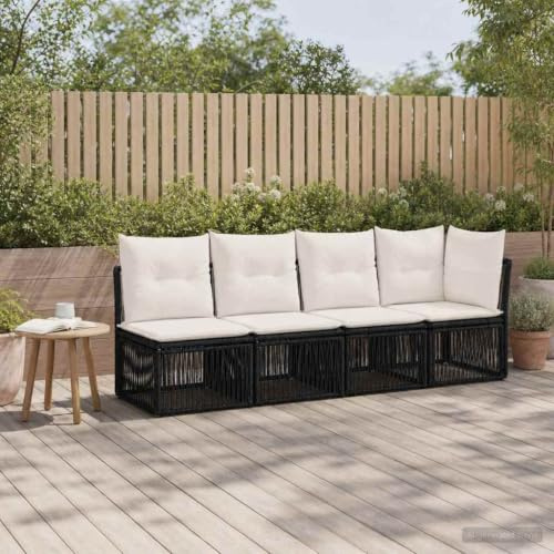 Ziaphsol Gartensofa mit linker Armlehne 4 Sitzplätze Schwarz wetterfestes Lounge-Sofa für Terrasse Balkon und Gartenmöbel mit abnehmbaren Kissenbezügen und stabilem Stahlrahmen