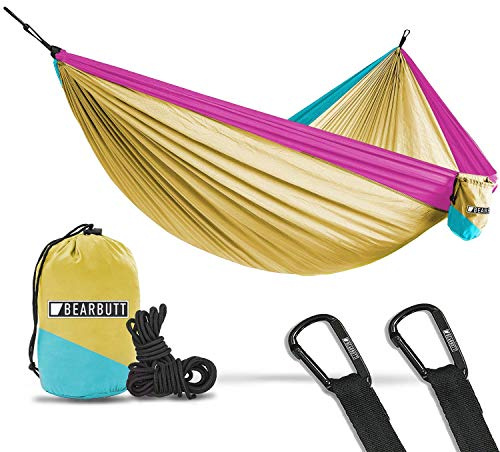 Bear Butt #1 Double Hammock, A Start Up Company Gear at Half The Cost of The Other Guys, Yellow/Sky Blue/Pink