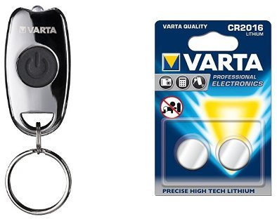Varta LED Metal Key Chain Light - Linterna llavero de aleación de zinc, 16603 m + Pack de 2 Pilas de Botón (Litio, 3 V)