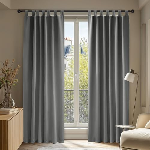 Deconovo Tende Soggiorno Oscuranti 140x290 CM 2 Pezzi, Tende Termiche Isolanti Moderne per Finestre Interni, con Passanti, Grigio Chairo