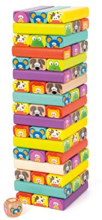 small foot 11973 Wackelturm Tiere aus Holz, 52 Spielsteine mit lustigen Tiergesichtern, für Kinder ab 3 Jahren