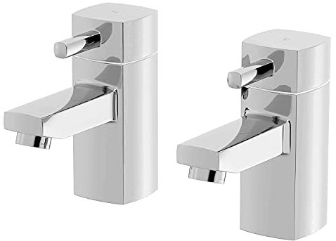 Architeckt® Misa Bathroom Bath Pillar Tap Set Pair Square Single Lever Handle for Bathtub Modern, Chrome