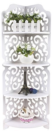 4 Ebenen Eckregal, an der Wand befestigtes Eckregal Bücherregal Aufbewahrungsorganisator Ständer Kosmetisches Aufbewahrungsregal Geschnitzte, feuchtigkeitsbeständige Regale für das Home-Office-Badezim