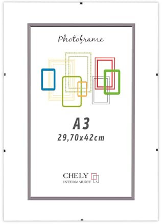 CHELY INTERMARKET MOD300 Marco Portafoto Clip Metacrilato Sin Borde Moderno A3 Montaje Vertical Horizontal Decoración Posters Carteles Oficinas Galerías Color Transparente Incluye 1 Unidad