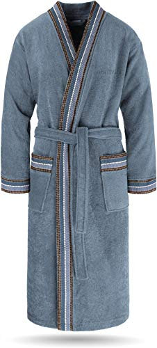 normani Bademantel Set aus 100% Bio-Baumwolle GOTS (Bademantel + Handtuch + Waschlappen) für Herren undDamen (S-4XL) Farbe Blau Größe XL