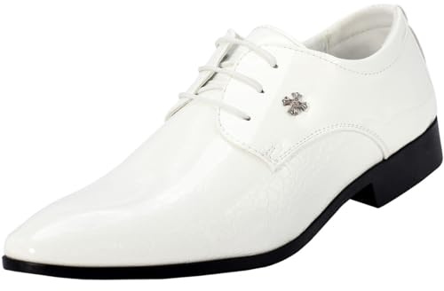 zpllsbratos Chaussures de Ville à Lacets Derbys PU Cuir Homme (Blanc 40)
