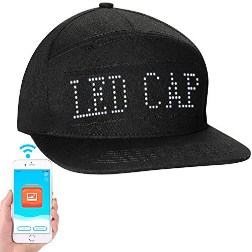 LIOVODE Sombreros LED, Casquillo de control de aplicación móvil iluminado pantalla programada mensaje palabras gorras hombres sombreros para verano fiesta cumpleaños campaña publicidad