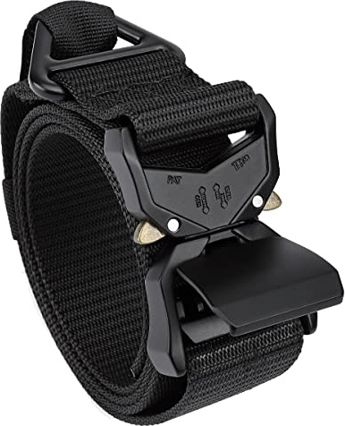 MOZETO Tactical Belt, Heavy-Duty Nylon Web Belt with Quick-Release V-Ring Buckle for Hiking, Work and Outdoor