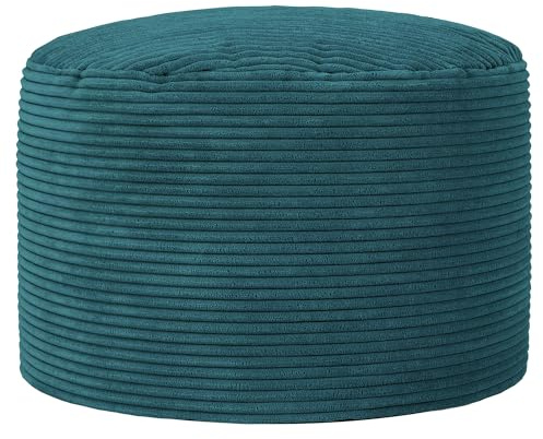Icon Milano Cord Sitzsack Hocker mit Füllung, Blaugrün | In Deutschland Hergestellt, Sitzsack Pouf Hocker, Flauschiger Cordstoff, Fußhocker für das Wohnzimmer und Schlafzimmer
