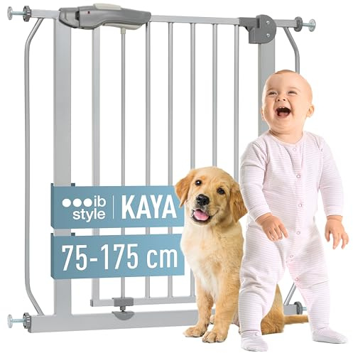 ib style® KAYA | Cancelletto di sicurezza |con TUTTE le caratteristiche di sicurezza |! Incl. tappi di protezione a parete ! | Nessuna perforazione | Grigio | 120-130 cm