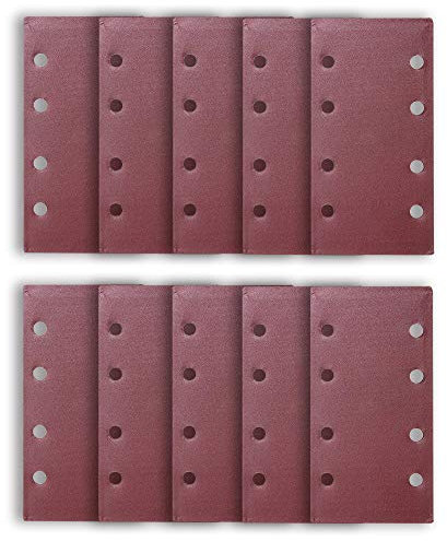 ExcInter 10PCS 93x185mm Sandpaper Sanding Paper 8 Holes Loop Sand Sheet Punched 80 Grits Fit Rectangular Orbital Sander