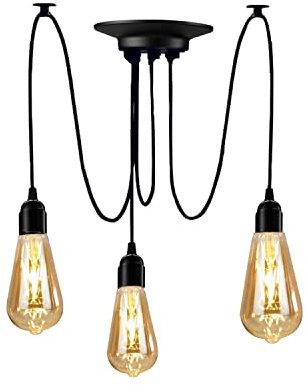 YNXing - Suspension Edison vintage - Réglable - Lampe suspendue - Luminaire industriel - Lustre noir - 1, 3, 5, 6 têtes - 3 supports de lampe