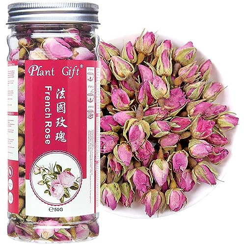 Plant Gift France Rose Buds, 50G/1.76oz, Boutons et Pétales de Rose, Tisane Douce Anti-Stress et Magique, Soutien Immunitaire, Sans OGM, Sans Caféine