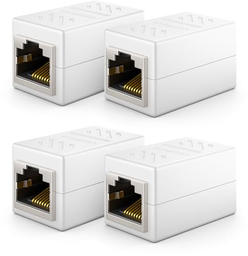 deleyCON 4 Piezas RJ45 Acoplamiento (1000 Mbit) Gigabit Cable LAN Cable de Extensión Ethernet Adaptador Conector Compatible con Cat8, Cat7, Cat6, Cat5 Patch Cable DSL PoE 2X RJ45 Socket - Blanco