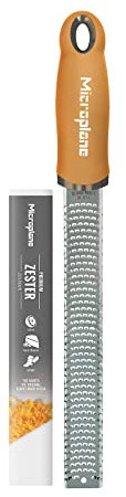 Microplane Zester Grater in Mustard Yellow for Citrus Fruits, Hard Cheese, Ginger, Chocolate and Nutmeg with Fine Stainless Steel Blade - Made in USA