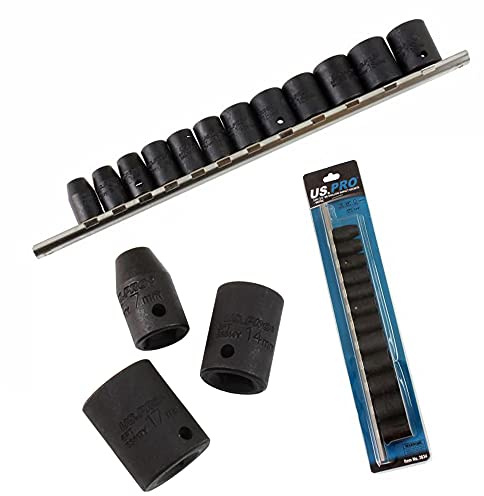 US Pro 12pc 3/8''Dr Shallow Impact Sockets on Rail Metric 8-19mm 6 Point Socket