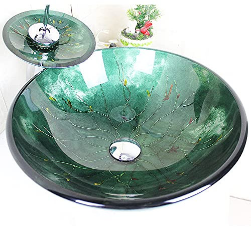 Homelava Modern Gehärtetes Glas Waschbecken mit Ablaufgarnitur, Montagering (ohne Wasserhahn)
