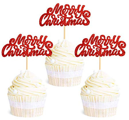Unimall Global 36 Stück Frohe Weihnachten Cupcake Topper Weihnachtskuchen Dekor Picks für Frohe Weihnachtsfeier Heiligabend Party Kuchendeckel Weihnachten Thema Party Dekoration Zubehör